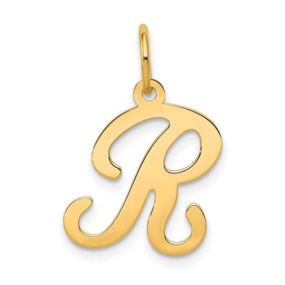 14k Yellow Gold Script Letter R Initial Charm Pendant