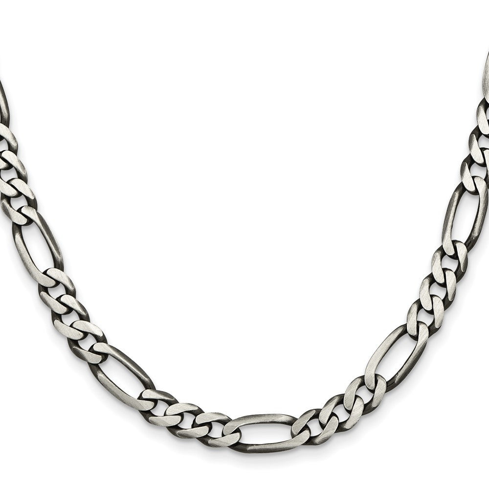 Sterling Silver Antiqued 6.5mm Figaro Chain Necklace 24"
