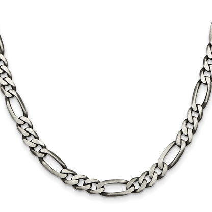 Sterling Silver Antiqued 6.5mm Figaro Chain Necklace 24"