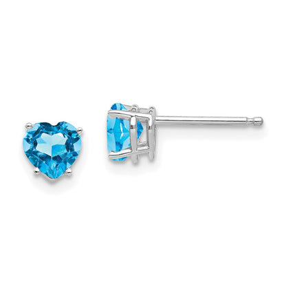 14k White Gold 5mm Heart Blue Topaz Stud Earrings