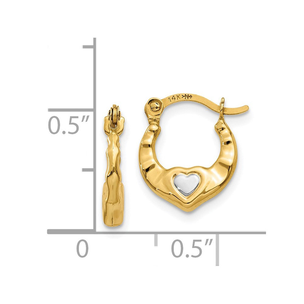 14k Yellow Gold & Rhodium Heart Hollow Hoop Earrings