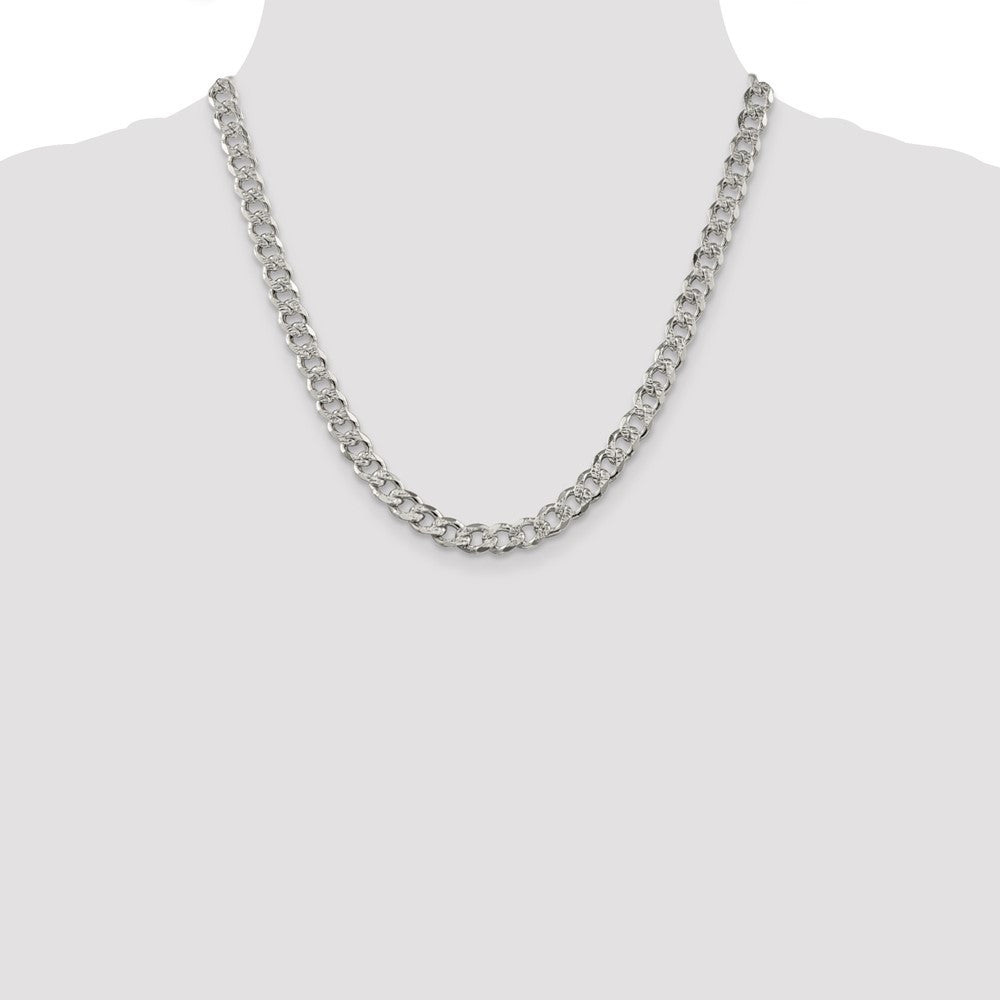 Sterling Silver 7.5mm Pav� Curb Chain Necklace 20"