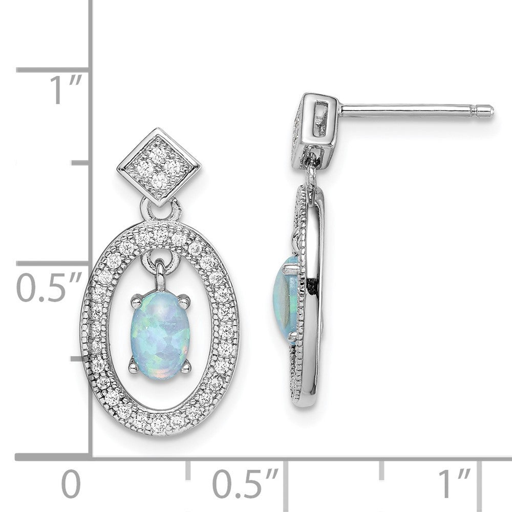 Sterling Silver Rhodium-plated Created Opal & CZ Dangle Earrings