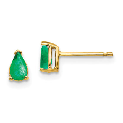 14k Yellow Gold Emerald Stud Earrings