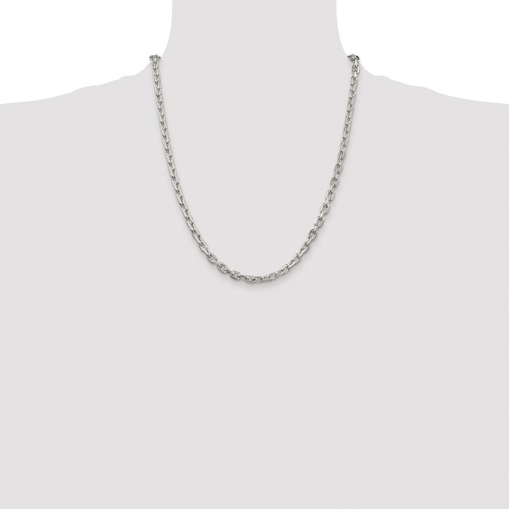 Sterling Silver Rhodium-plated 4.9mm Beveled Oval Cable Chain Necklace 22"