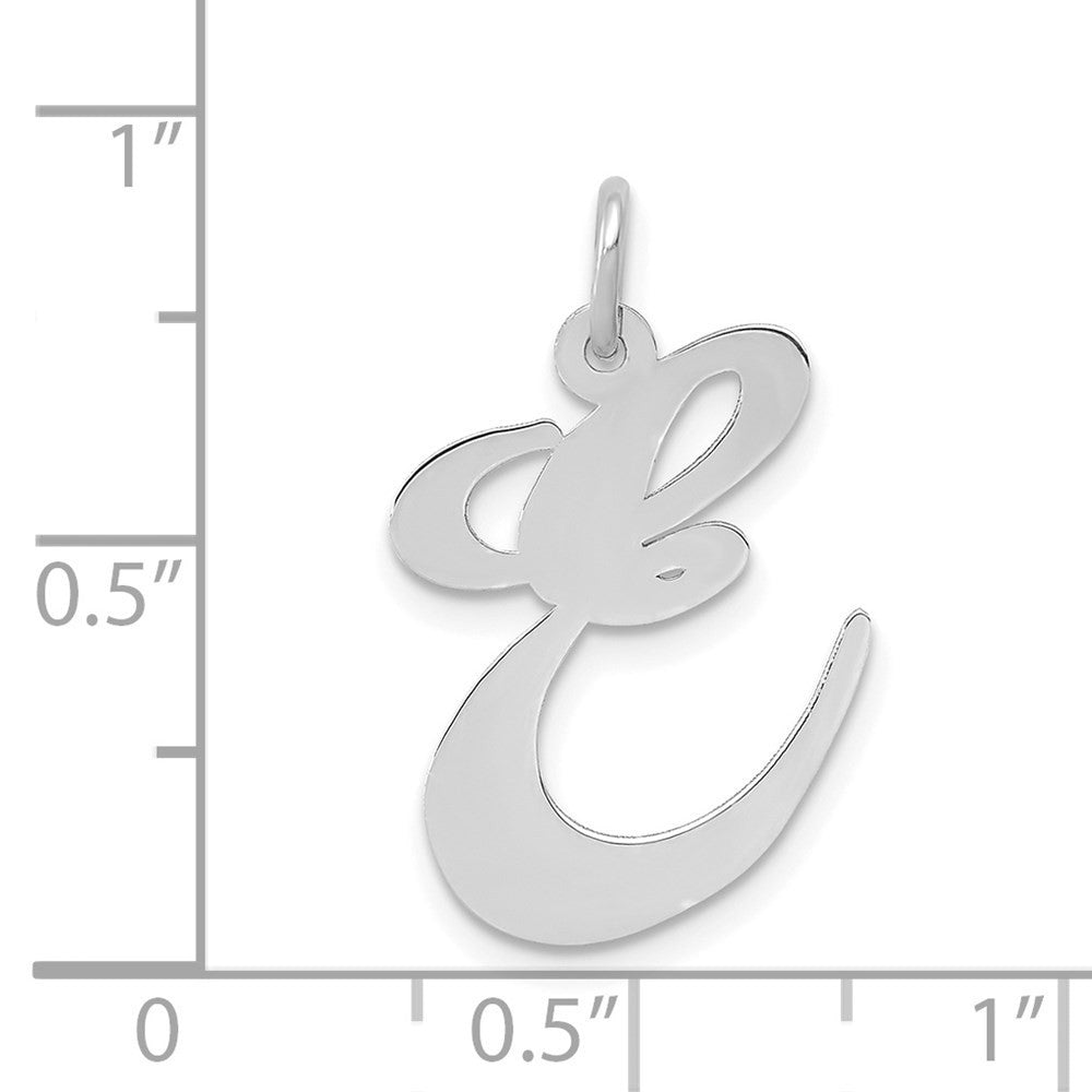 14k White Gold Large Fancy Script Letter E Initial Charm Pendant