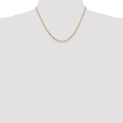 14k Yellow Gold 2.25mm Flat Figaro with Lobster Clasp Chain Necklace 18"
