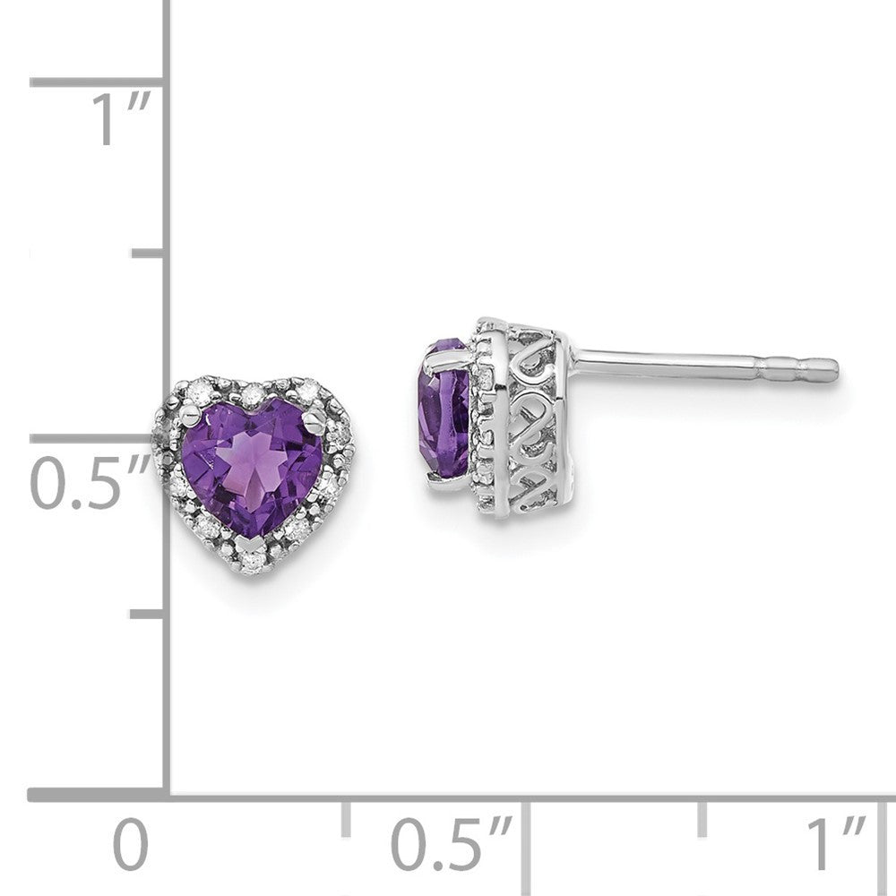 Sterling Silver Rhodium-plated Amethyst and Diamond Button Stud Earrings