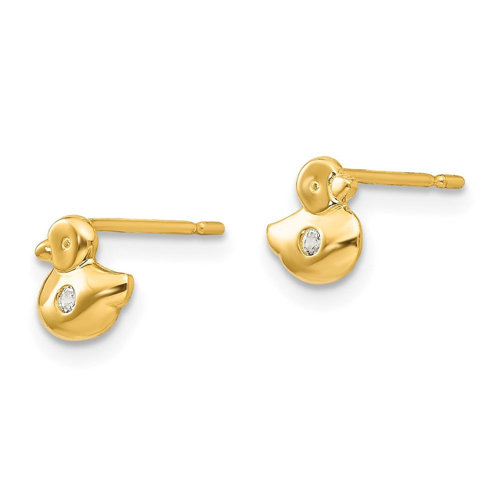14k Yellow Gold CZ Children's Duck Button Stud Earrings