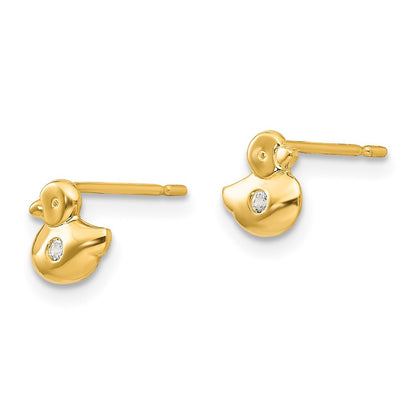 14k Yellow Gold CZ Children's Duck Button Stud Earrings