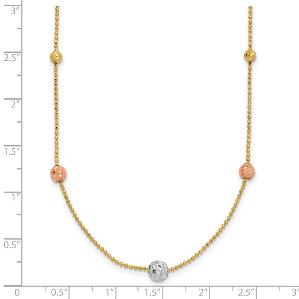 14k Tri-color Gold Diamond-Cut Beads Beaded Chain Necklace Necklace 18"