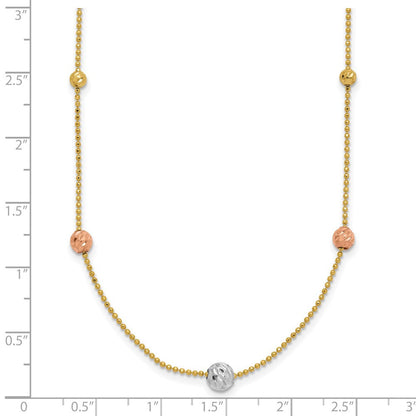 14k Tri-color Gold Diamond-Cut Beads Beaded Chain Necklace Necklace 18"