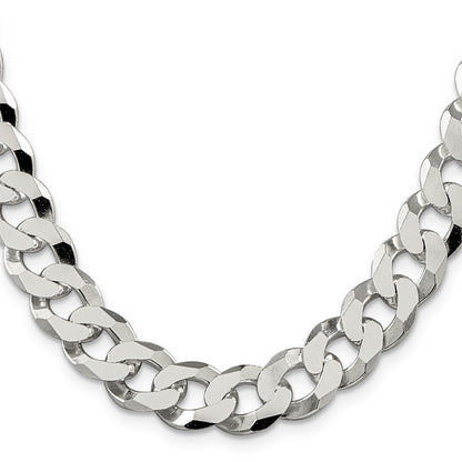Sterling Silver 12.3mm Beveled Curb Chain Necklace 24"