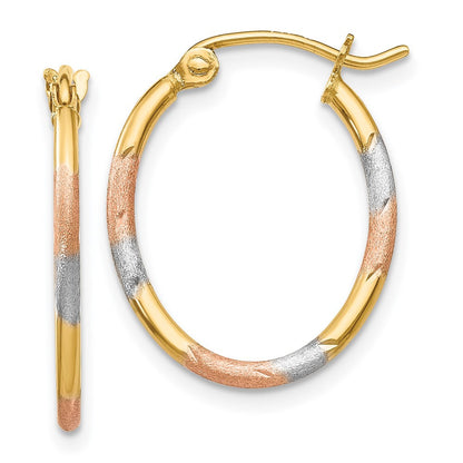 14k Yellow Gold w/White and Rose Rhodium Diamond Cut Hoop Earrings