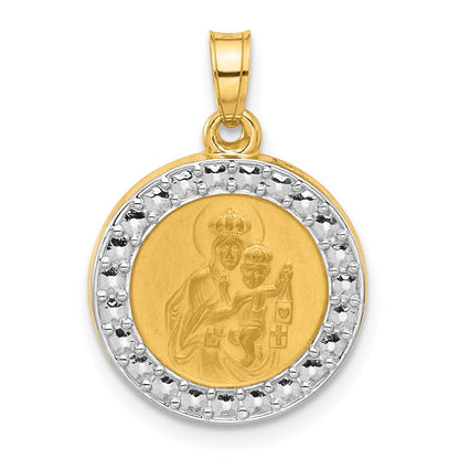 14k Yellow Gold and White Rhodium Hollow Our Lady of Mt Carmel Medal