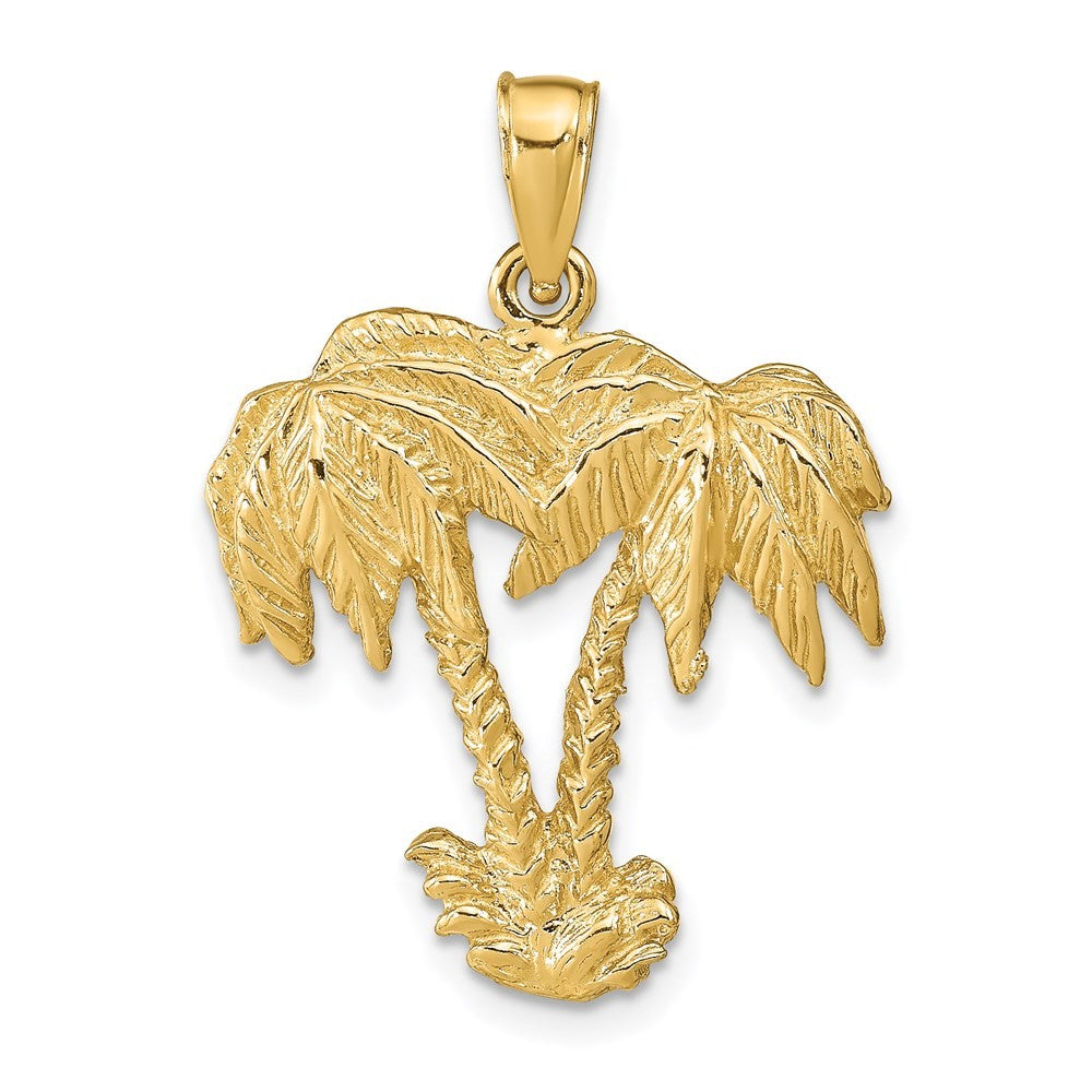 14k Yellow Gold Double Palm Trees Pendant