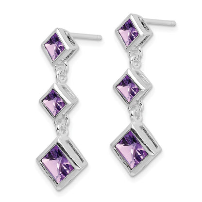 Sterling Silver Rhodium-plated Polished Amethyst Dangle Earrings