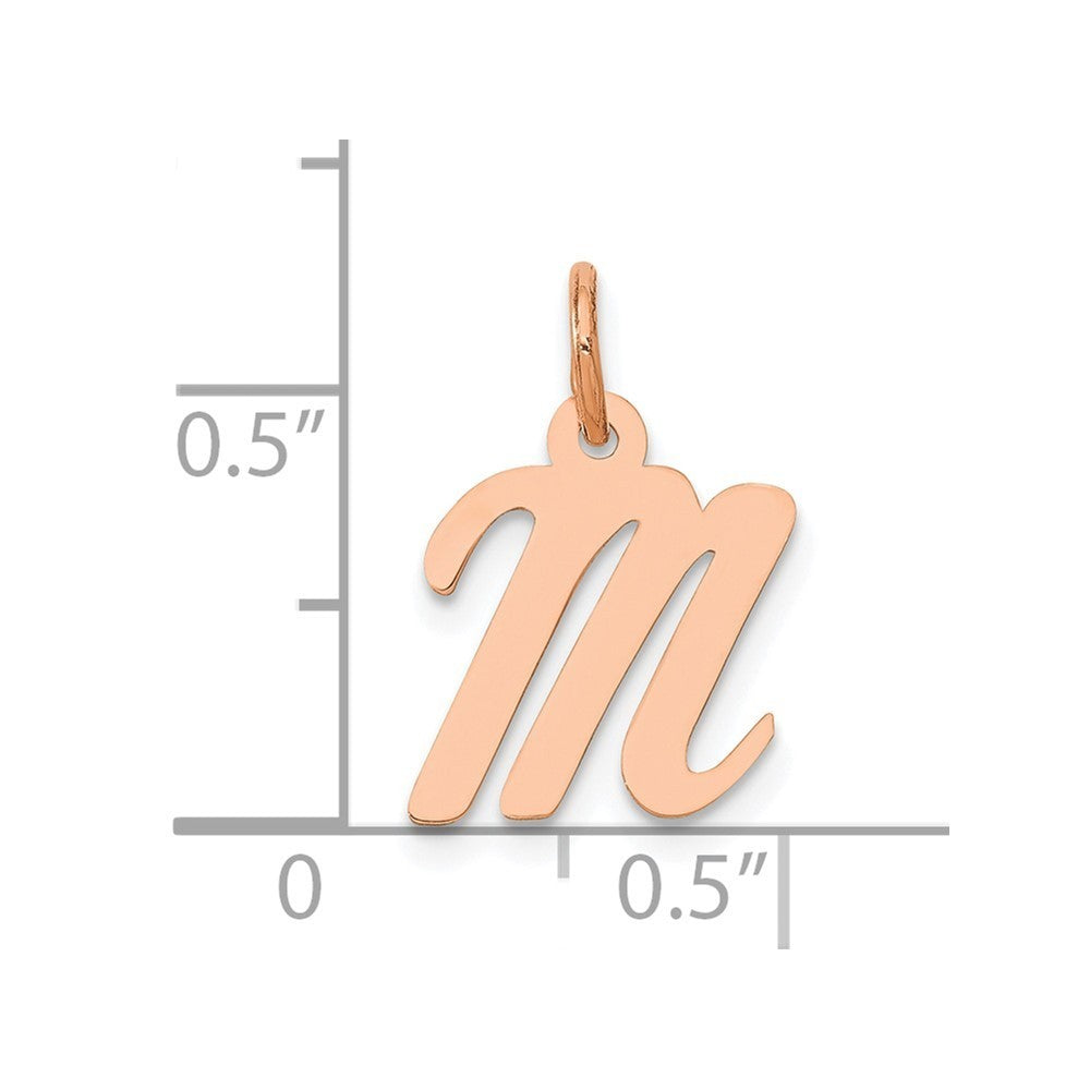 14k Rose Gold Small Script Letter M Initial Charm Pendant