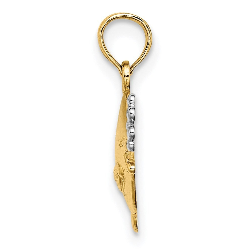 14k Yellow Gold with White Rhodium 2-D Fish Bubbles Charm Pendant
