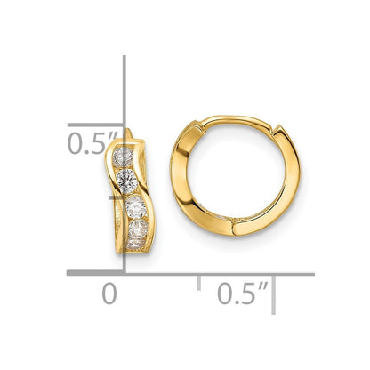 14k Yellow Gold Polished CZ Wavy Hinged Huggie Hoop Earrings