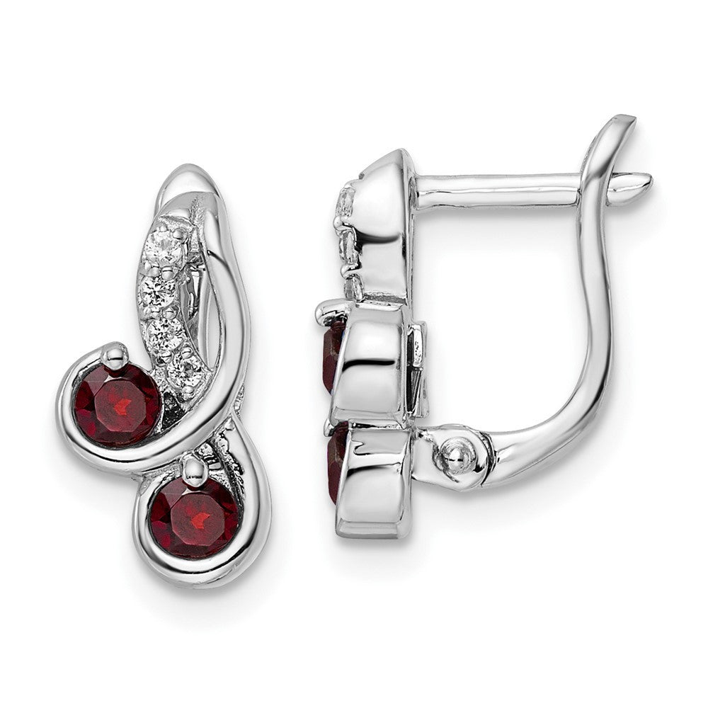 Sterling Silver Rhod-plate .68t.w. Garnet/White Topaz Swirl Hinged Earring
