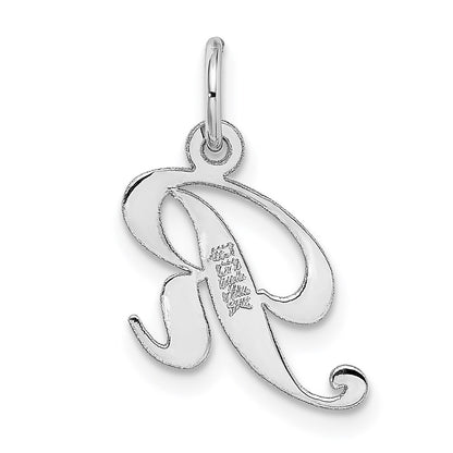 14k White Gold Small Fancy Script Letter R Initial Charm Pendant