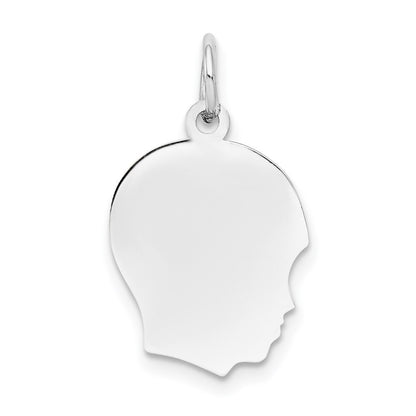 14k White Gold White Plain Medium.011 Depth Facing Right Boy Charm Pendant