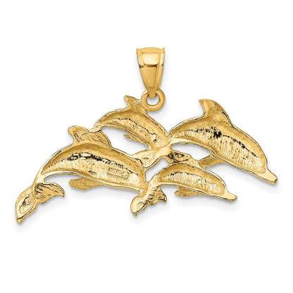 14k Yellow Gold Polished Four Dolphins Swimming Charm Pendant