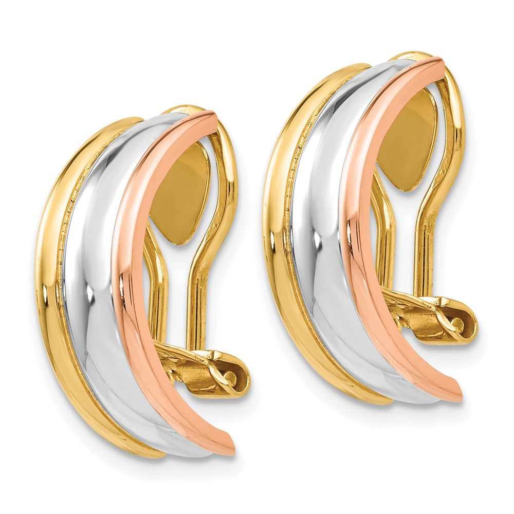 14k TRI COLOR Gold NON-PIERCED Hoop Earrings
