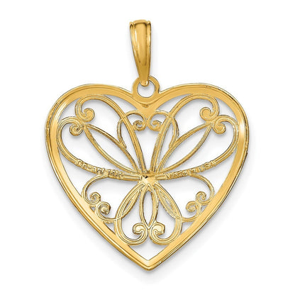 14k Yellow Gold Rhodium Filigree Heart Charm Pendant