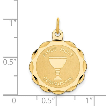 14k Yellow Gold First Holy Communion Disc Charm Pendant