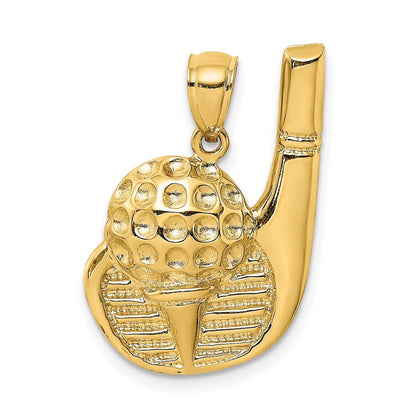 14k Yellow Gold 2-D Golf Club and Ball On Tee Charm Pendant