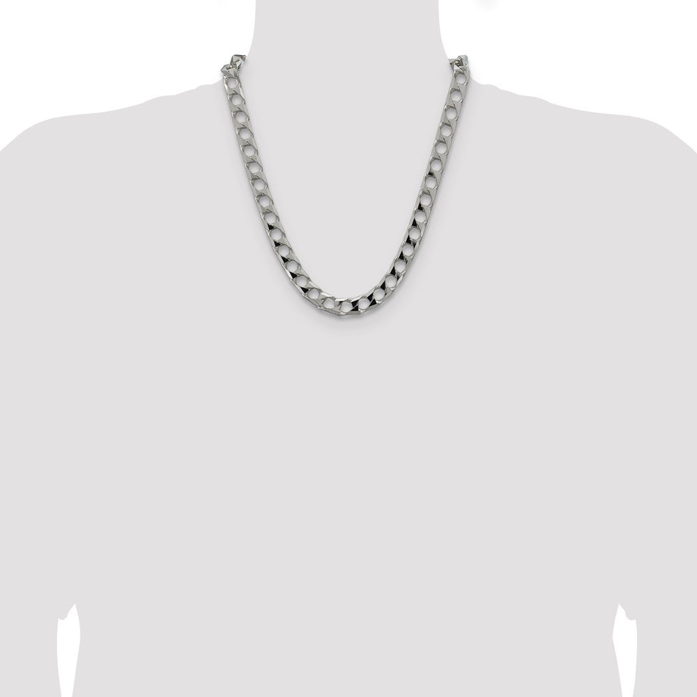 Sterling Silver 10.3mm Diamond-Cut Square Curb Chain Necklace 22"