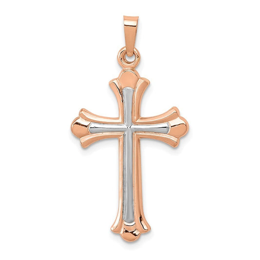14K Rose Gold White Rhodium Cross Pendant
