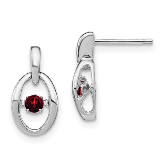 Sterling Silver Rhodium Garnet Birthstone Vibrant Dangle Earrings