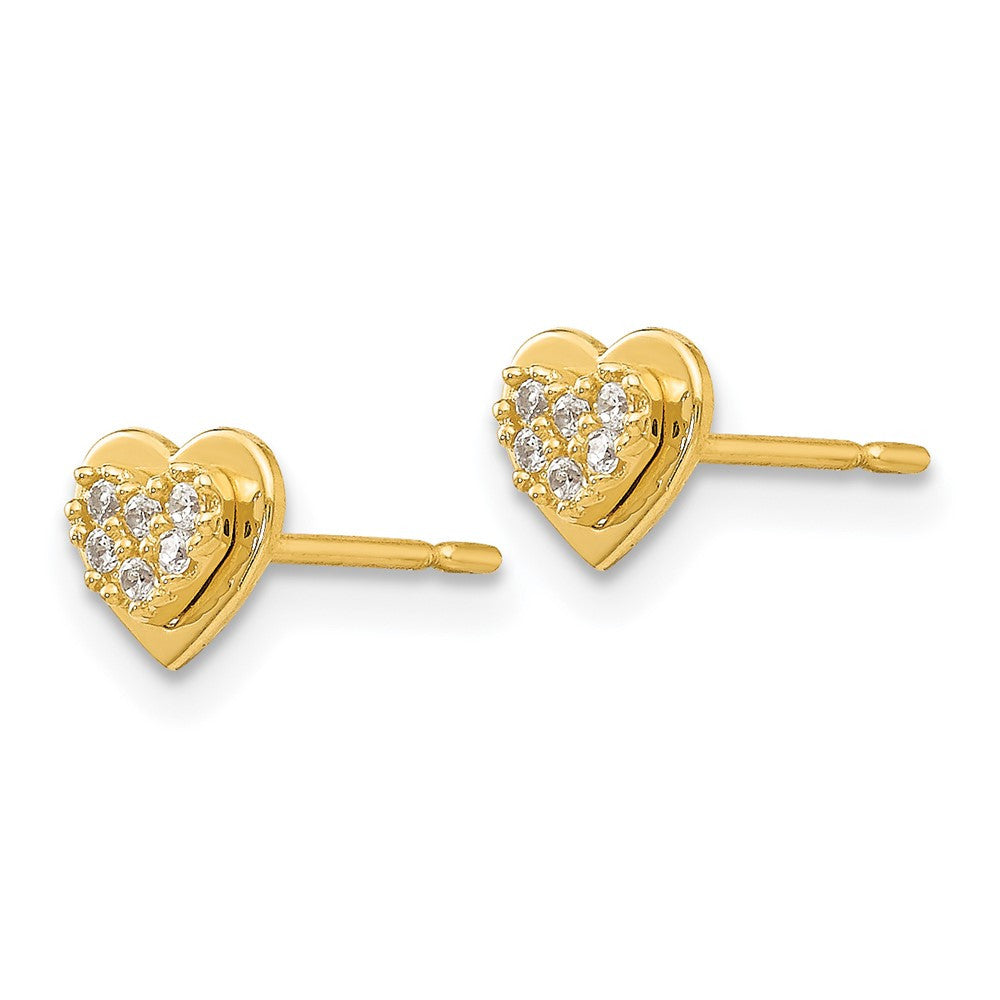 14k Yellow Gold CZ Children's Heart Button Stud Earrings