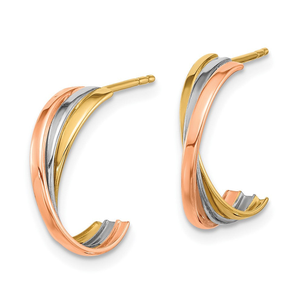 14K Twisted Tri-color Hoop Earrings