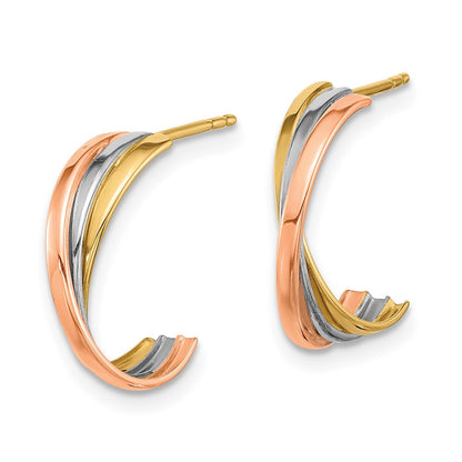 14K Twisted Tri-color Hoop Earrings