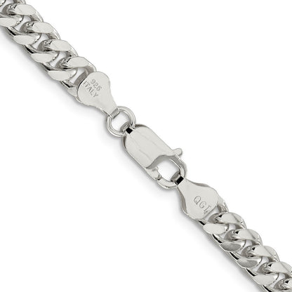 Sterling Silver 6mm Domed w/ Side Diamond-Cut Curb Chain Necklace 18"