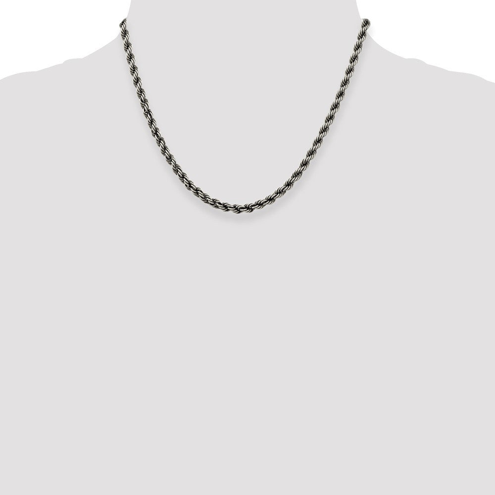 Sterling Silver Ruthenium-plated 4.5mm Rope Chain Necklace 18"