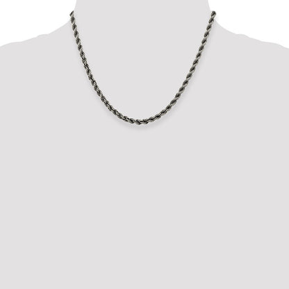 Sterling Silver Ruthenium-plated 4.5mm Rope Chain Necklace 18"