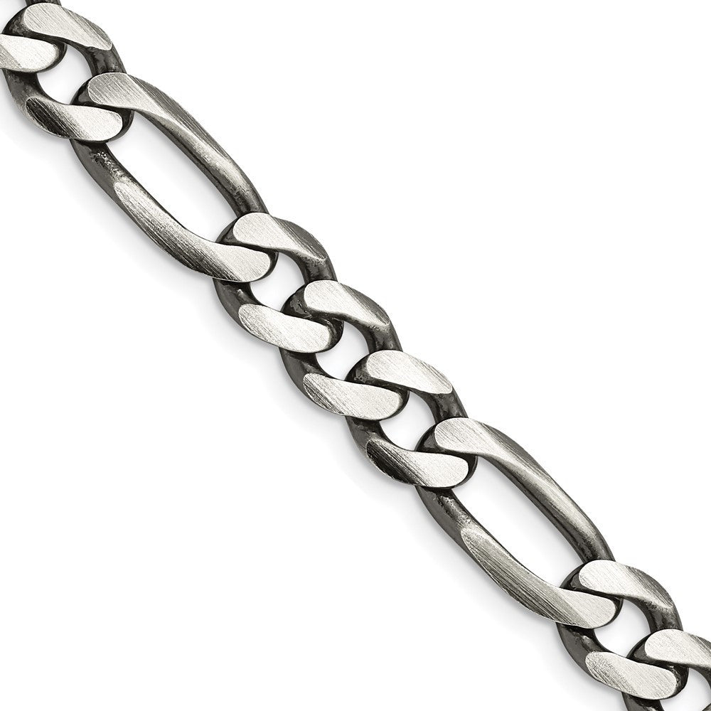Sterling Silver Antiqued 7.75mm Figaro Chain Necklace 28"