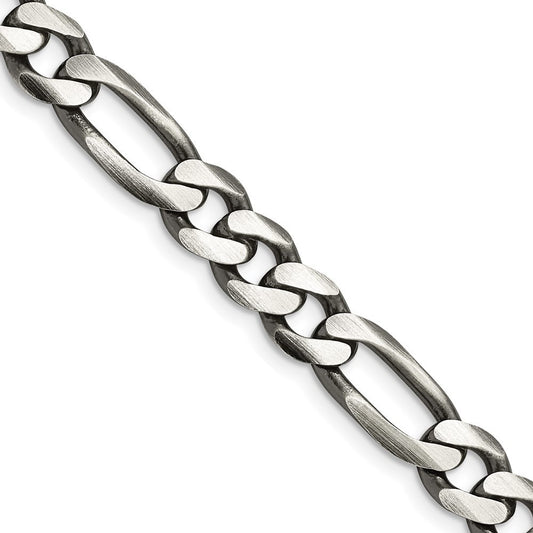 Sterling Silver Antiqued 7.75mm Figaro Chain Necklace 28"