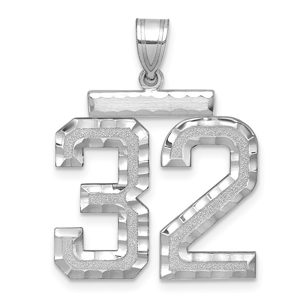 14k White Gold Large Brushed Diamond-cut Number 32 Charm Pendant