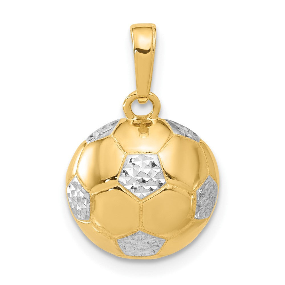14k Yellow Gold and White Rhodium Diamond-Cut Soccer Ball Pendant