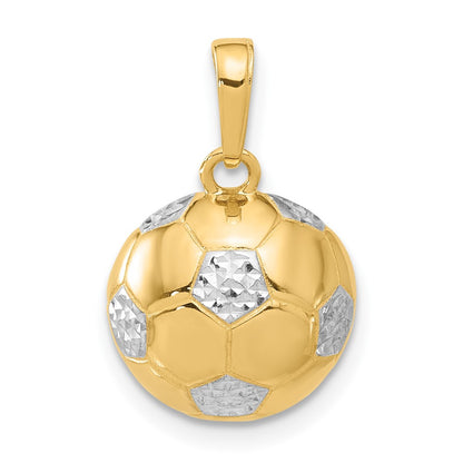 14k Yellow Gold and White Rhodium Diamond-Cut Soccer Ball Pendant