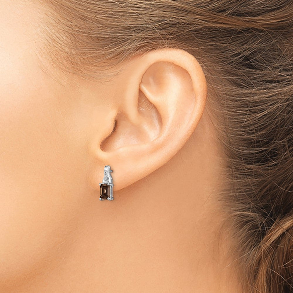 Sterling Silver Rhodium-plated Diamond and Smoky Quartz Dangle Earrings