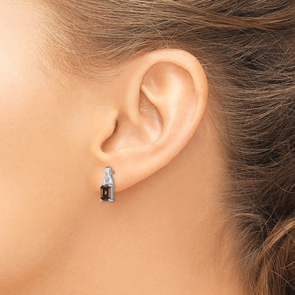 Sterling Silver Rhodium-plated Diamond and Smoky Quartz Dangle Earrings