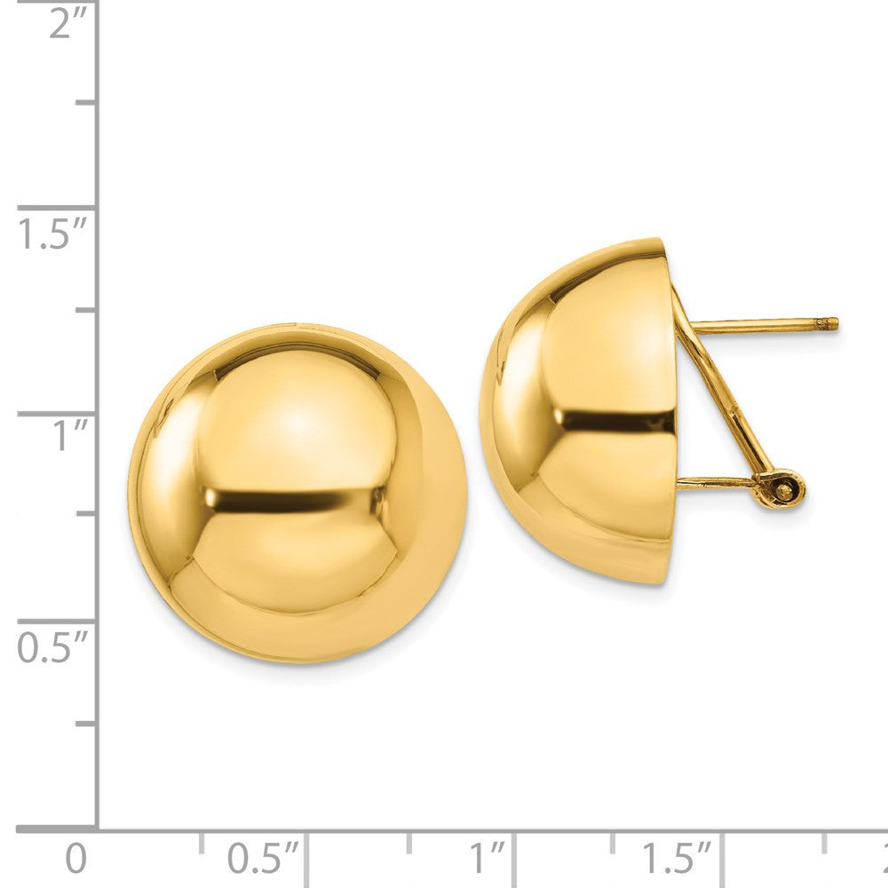 14k Yellow Gold Polished Half Ball Omega Back Stud Earrings