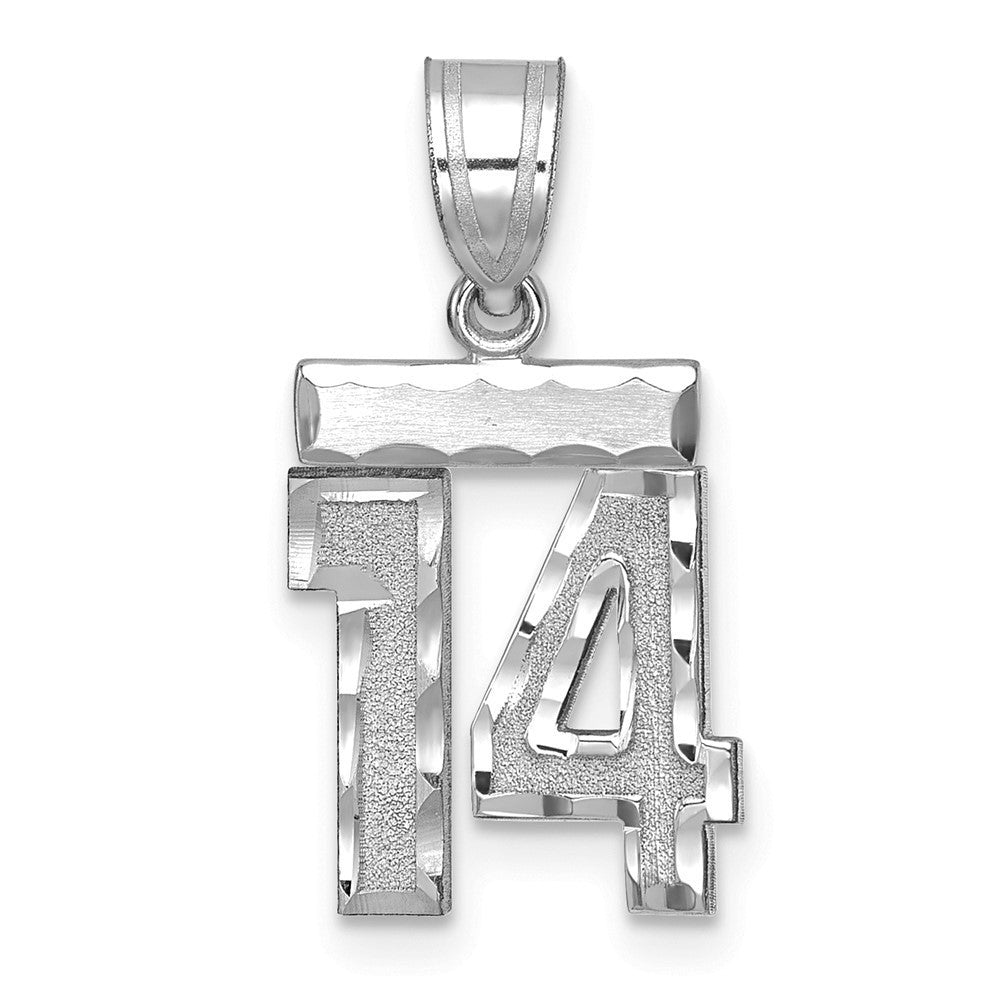 14k White Gold Small Brushed Diamond-cut Number 14 Charm Pendant